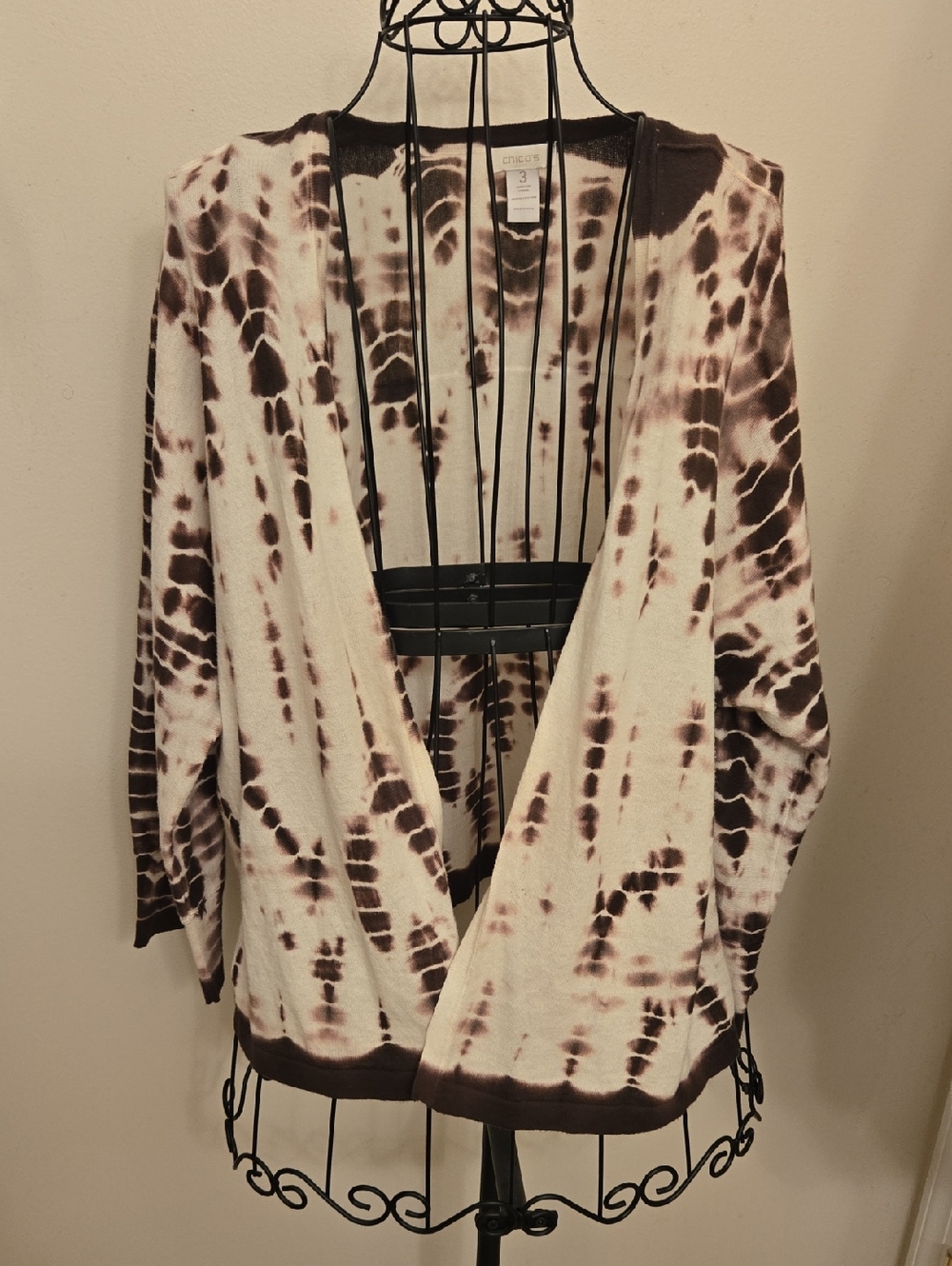 Chico's Brown and Cream Tie-Dye Knit Top Size 16
